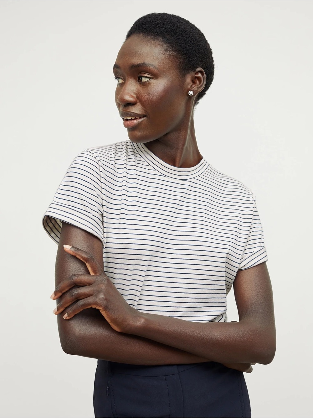 MM Lafleur Women's Short Sleeve Striped Tee - cream & navy